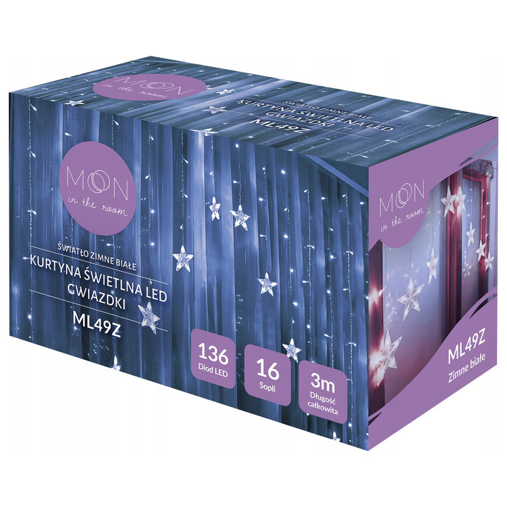 Rideau lumineux ML49Z 16 icicles 136 LED 3m étoiles blanc froid