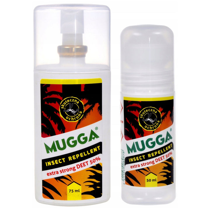 Set Mugga Sterke Anti-muggen- en tekenspray + Roll On 50% Deet Mugga