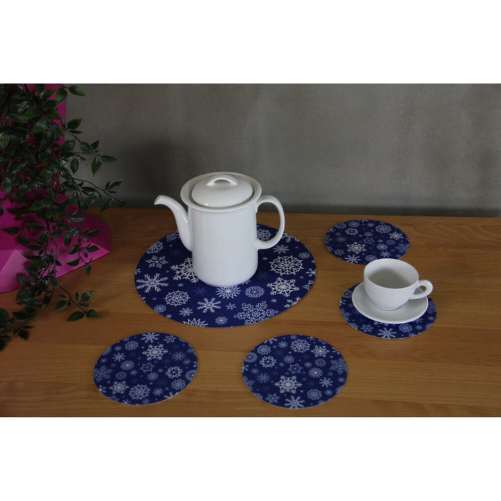 Set ronde vilten placemats 1 + 4 - SNEEUW -
