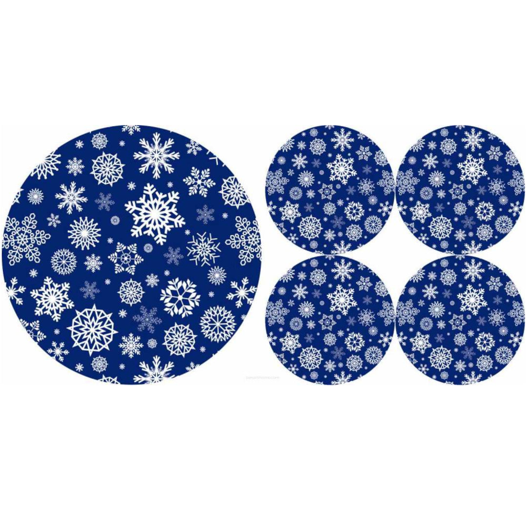 Set ronde vilten placemats 1 + 4 - SNEEUW -