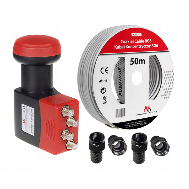 Konwerter quad Maclean MCTV-671 + câble 50m, wtyki