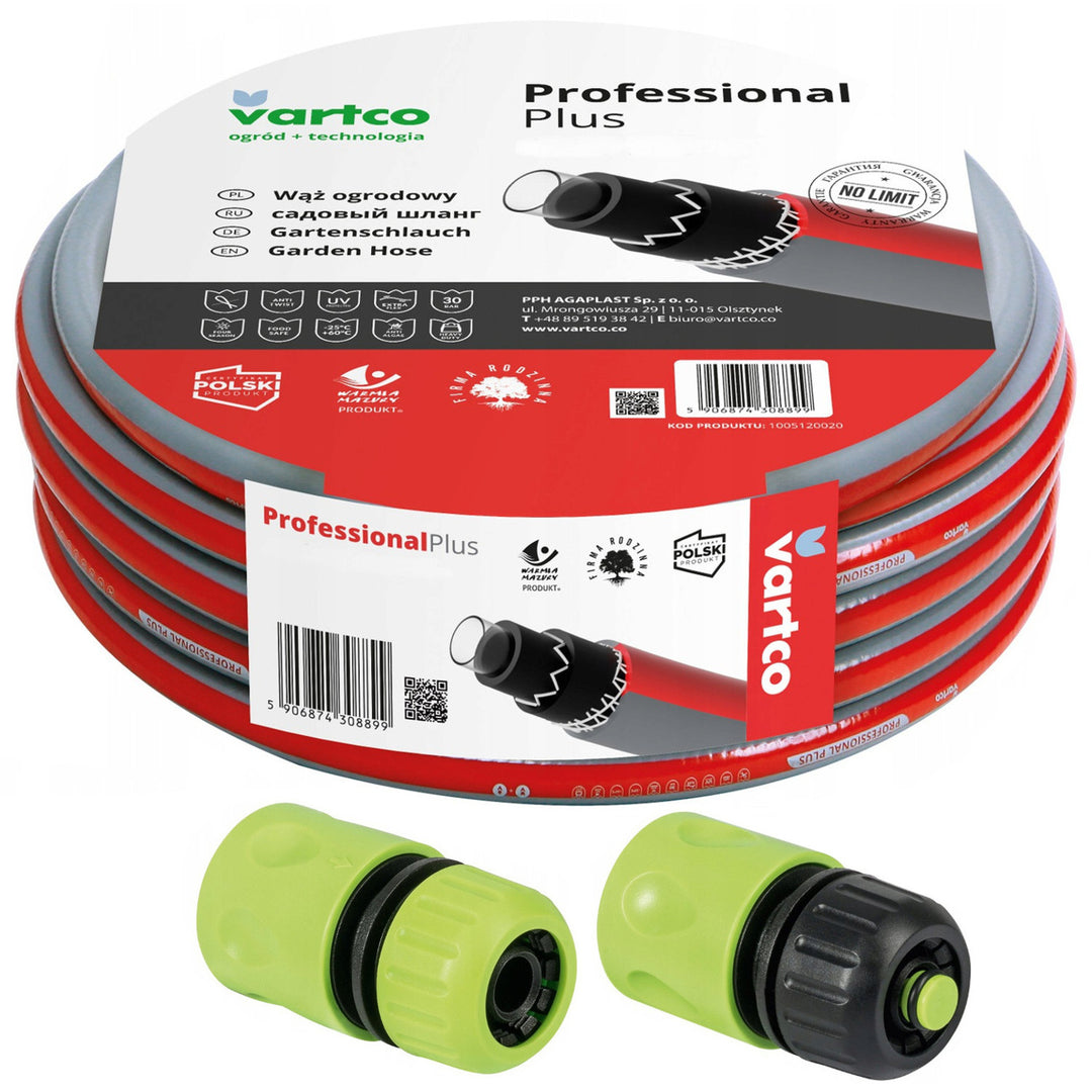 6-laags tuinslang 30m 1/2" Vartco Professional Plus + fittingen