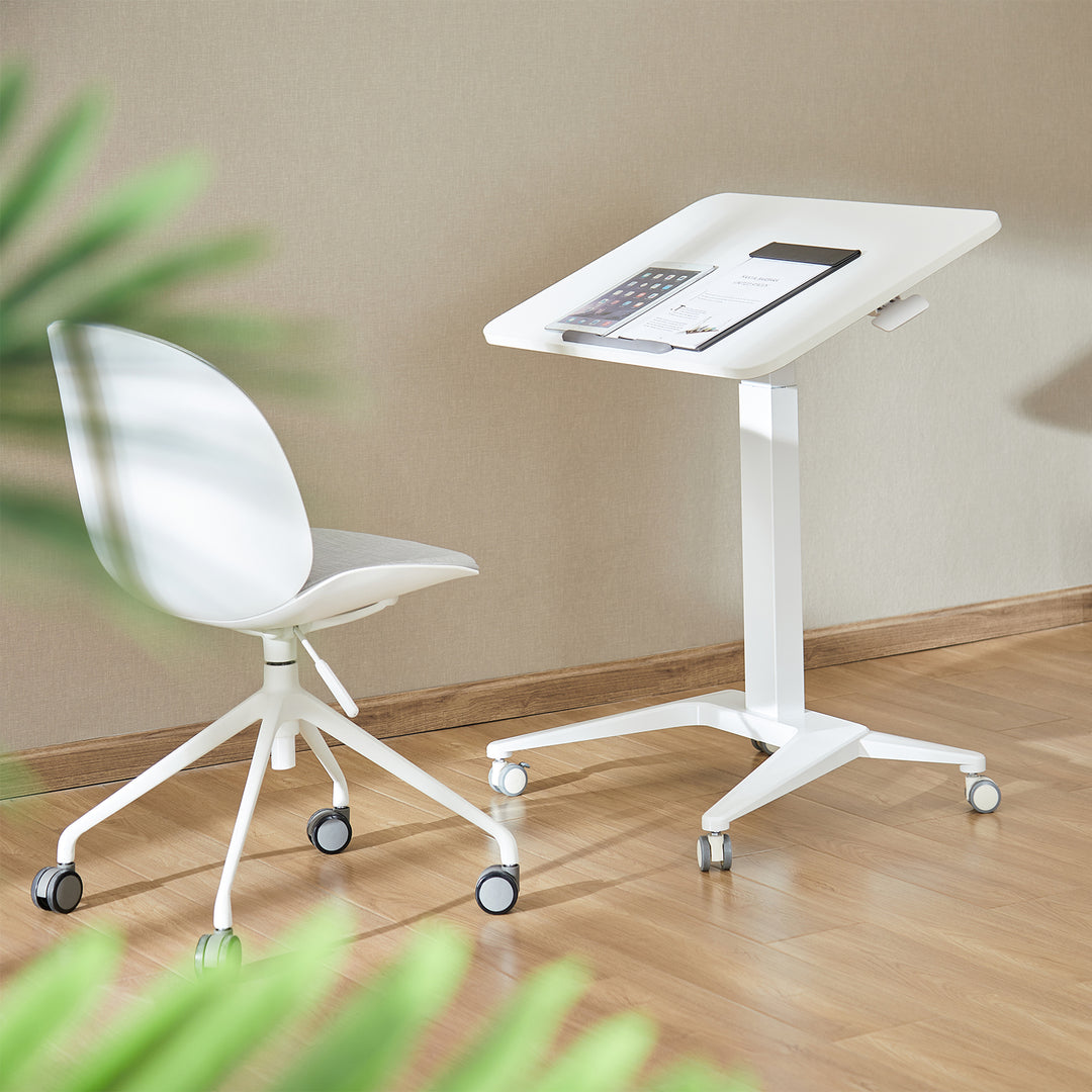 Maclean bureau mobile pour ordinateur portable, blanc, réglage pneumatique de la hauteur, 80x52cm, 8kg max, 109cm h, MC-453W