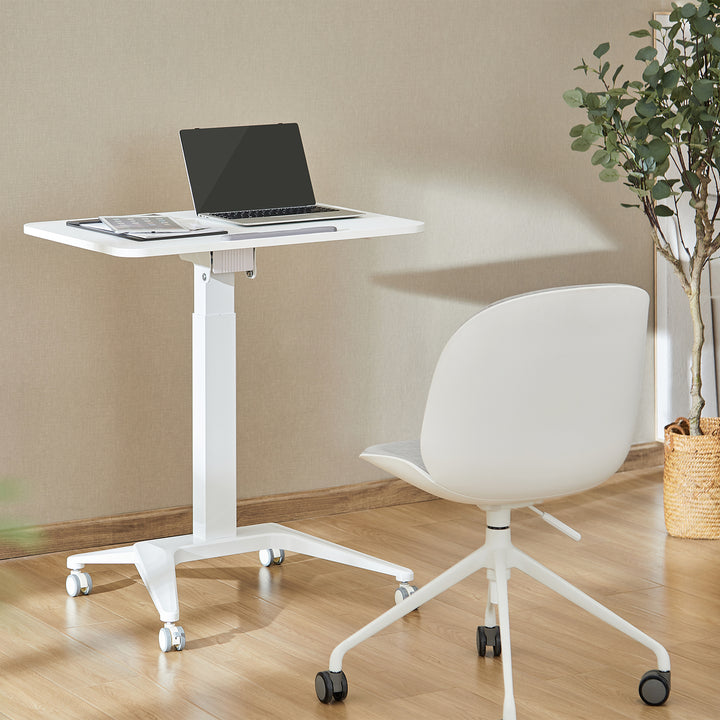 Maclean bureau mobile pour ordinateur portable, blanc, réglage pneumatique de la hauteur, 80x52cm, 8kg max, 109cm h, MC-453W