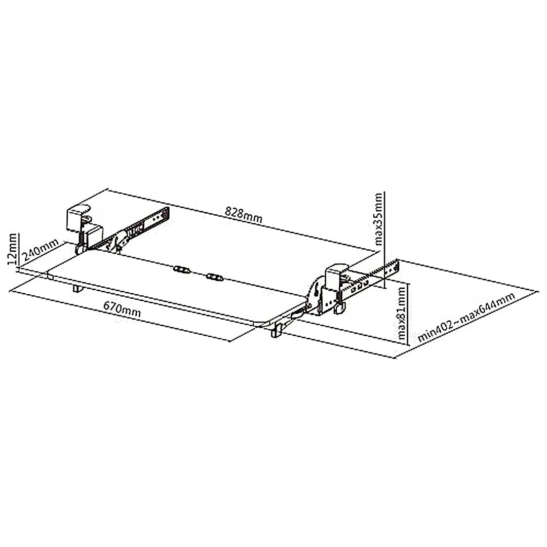 Maclean toetsenbordhouder onder bureau, verstelbaar, 5kg max, 67x24cm, MC-462