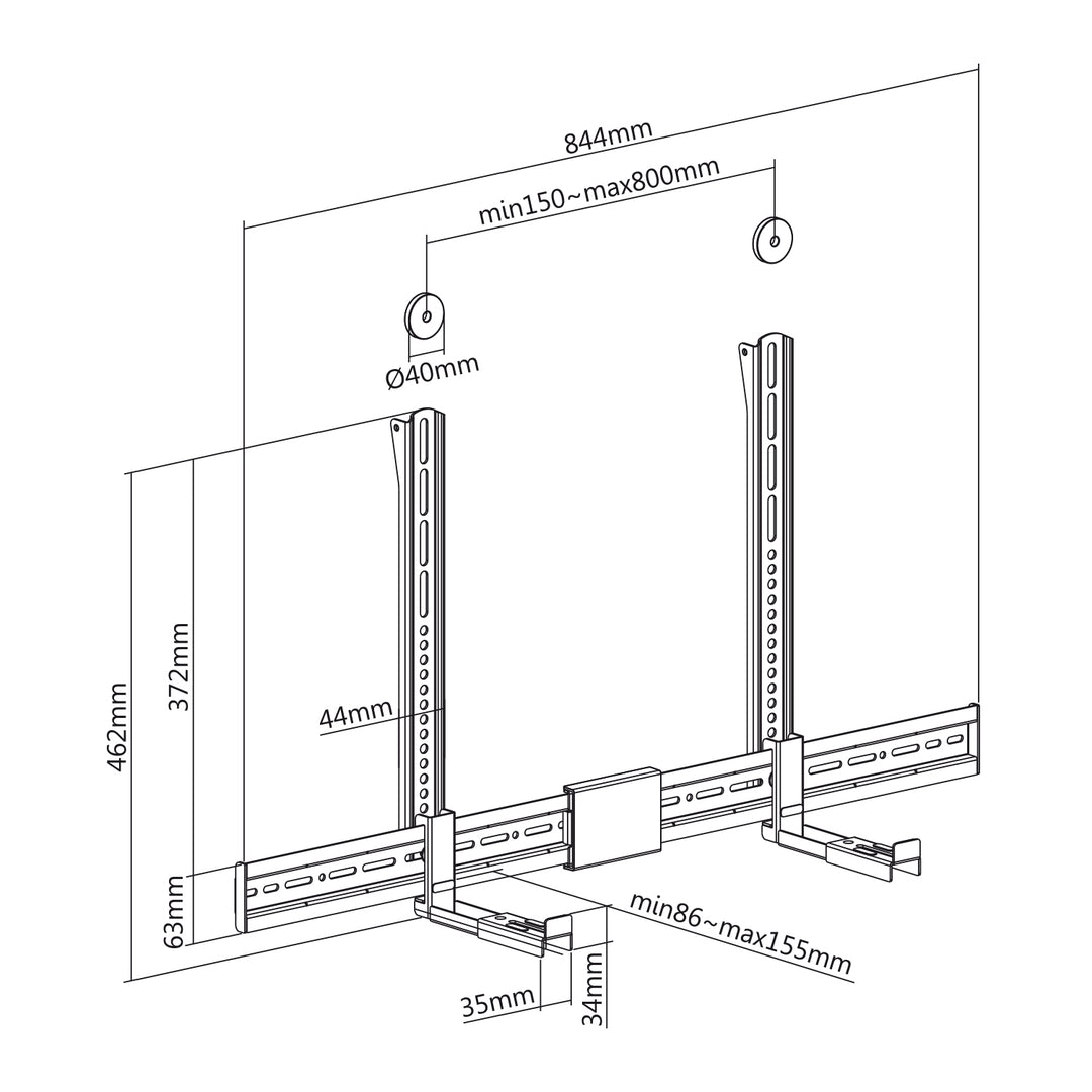 Maclean-standaard voor verstelbare soundbar, diepte 86~155 mm, max. 15 kg, MC-465