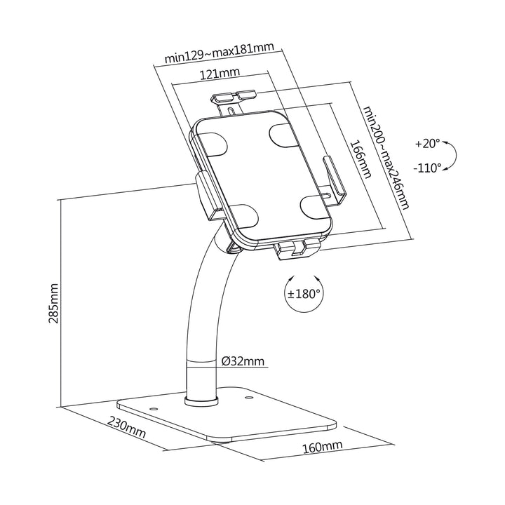 Maclean Advertising Tablet Stand, Bureau, met slot, 7,9"-11", Universeel, MC-468W