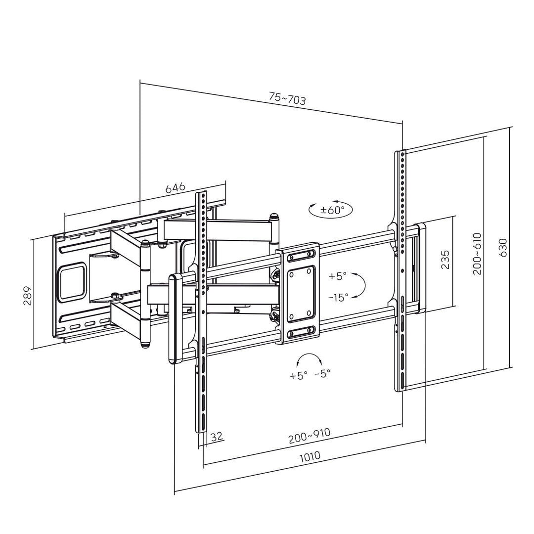 Maclean MC-482 Economic TV-beugel max VESA 900x600 60-120" 120 kg zwart