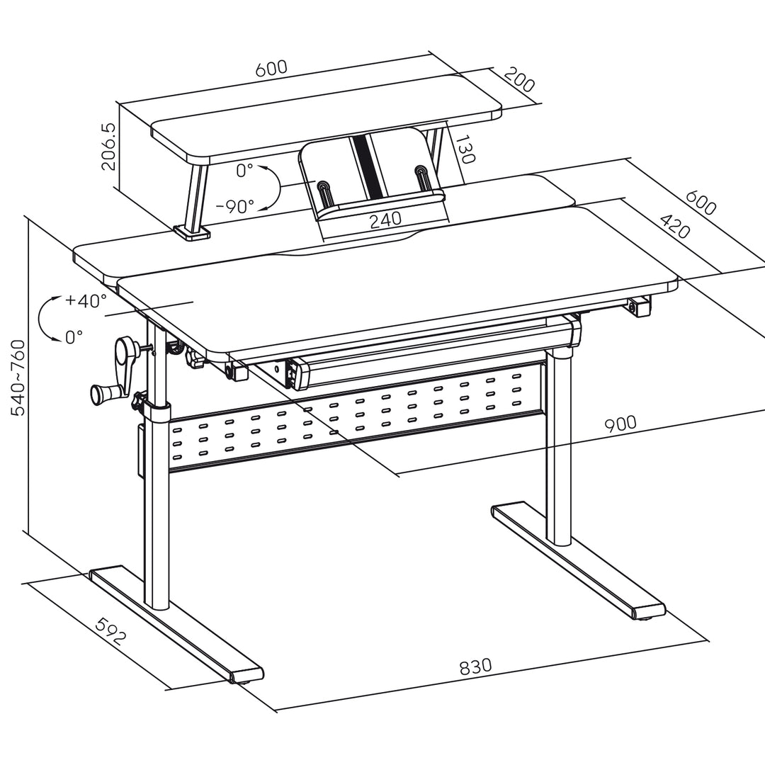 Ergo Office ER-483 In hoogte verstelbaar kinderbureau, grijs, max 40kg, 900x600 mm,