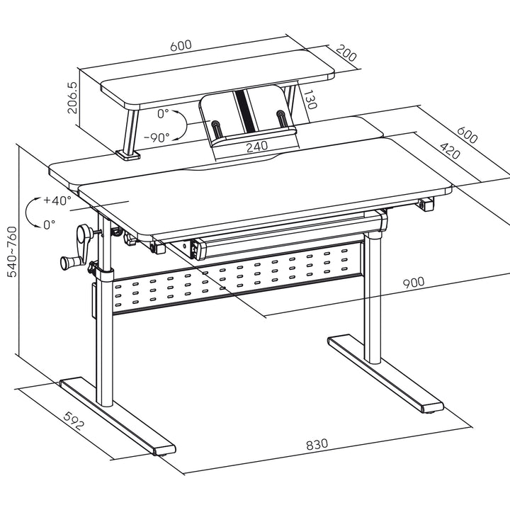 Ergo Office ER-483 Bureau pour enfants  réglable en hauteur, gris, max 40kg, 900x600 mm,