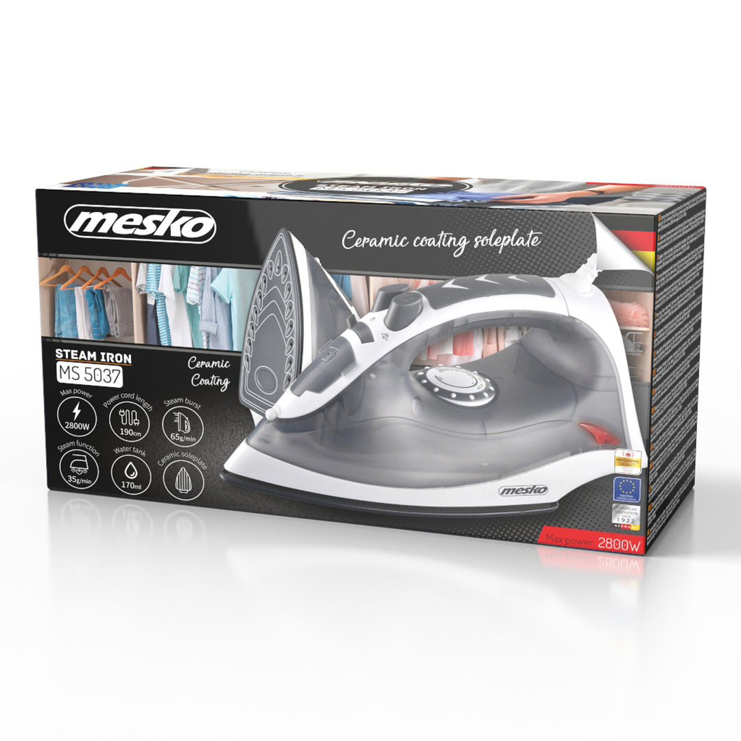 Fer à repasser à vapeur Mesko, puissance 2800 W, semelle en céramique, MS 5037