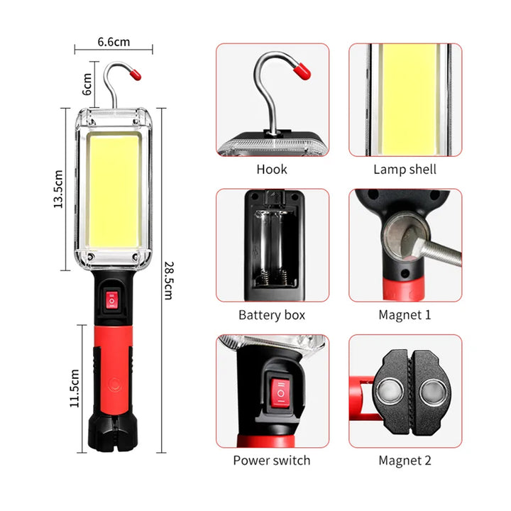 Maclean COB magnetische werkplaatslamp, 2x1200mAh, 700lm, USB Type-C/Micro USB, MCE307