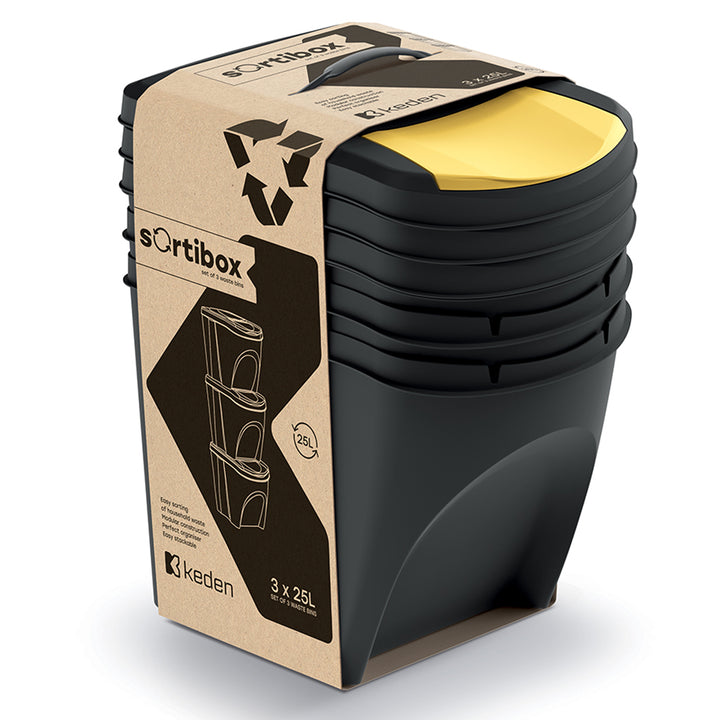 Keden Sortibox 3x25L prullenbakkenset zwart