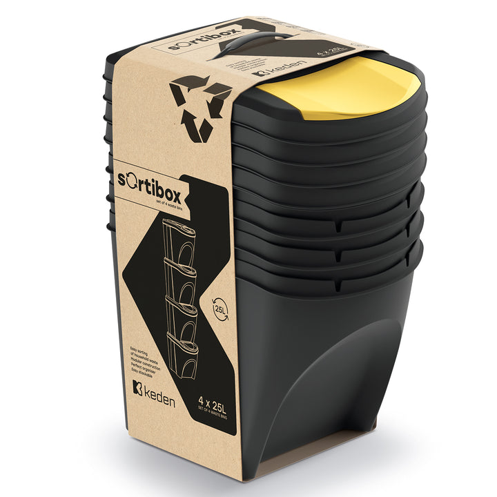 Keden Sortibox 4x25L prullenbakkenset zwart
