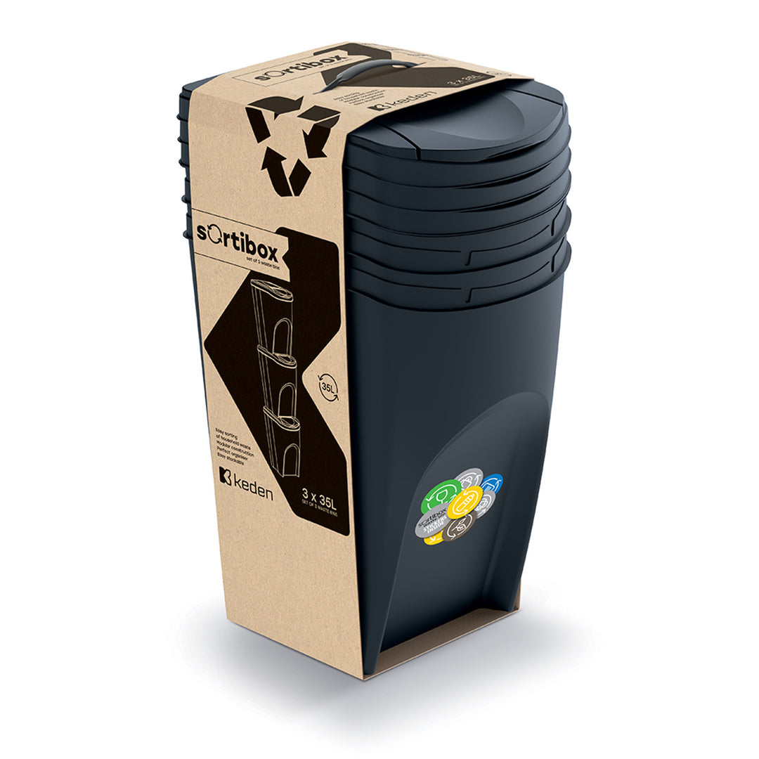 Ensemble de poubelles de recyclage Keden Sortibox 3x35L noir