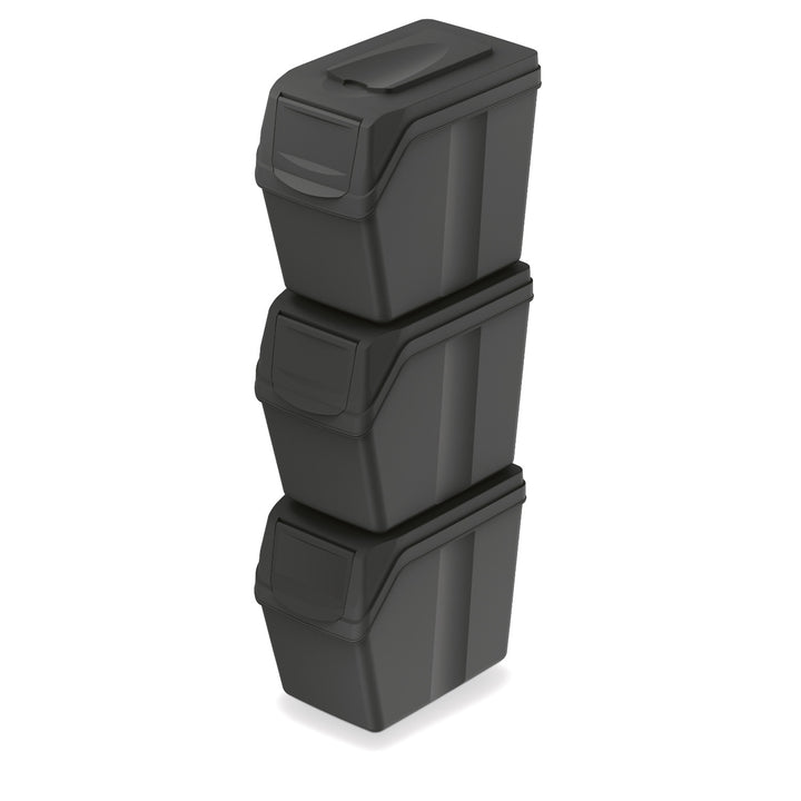 Ensemble de 3 poubelles de tri Prosperplast Keden SORTI BOX 3x20l - noir recyclage