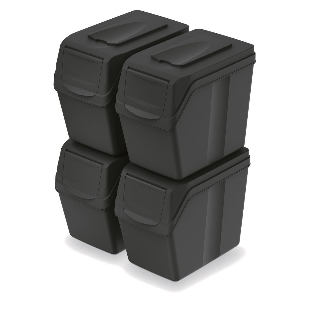 Ensemble de 4 poubelles de tri Keden SORTI BOX 4x20l - noir recyclage