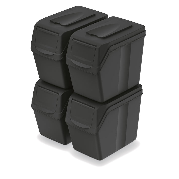 Ensemble de 4 poubelles de tri Keden SORTI BOX 4x20l - noir recyclage