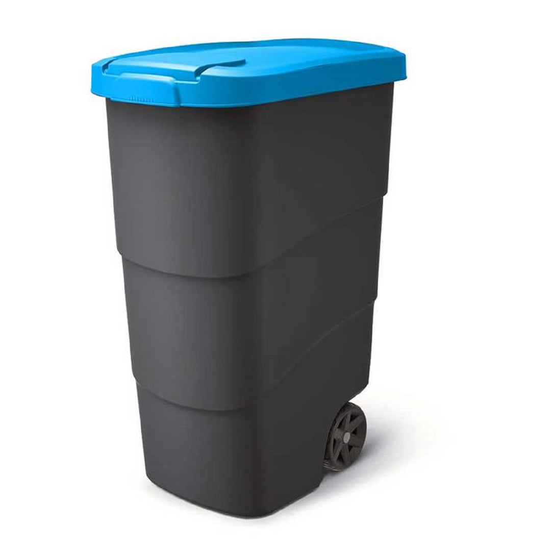 Poubelle avec roues et couvercle Keden Wheeler 90L universelle en plastique (bleu)