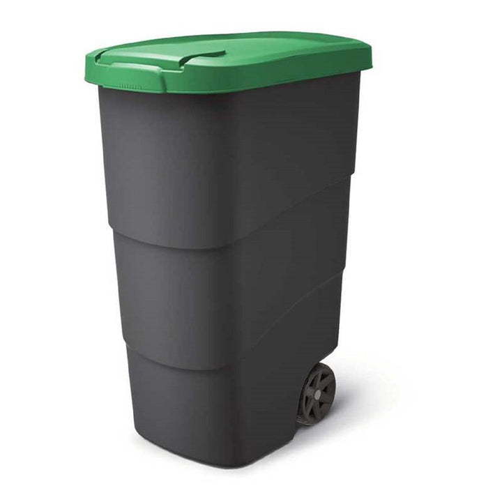 Poubelle avec roues et couvercle Keden Wheeler 90L universelle en plastique (vert)