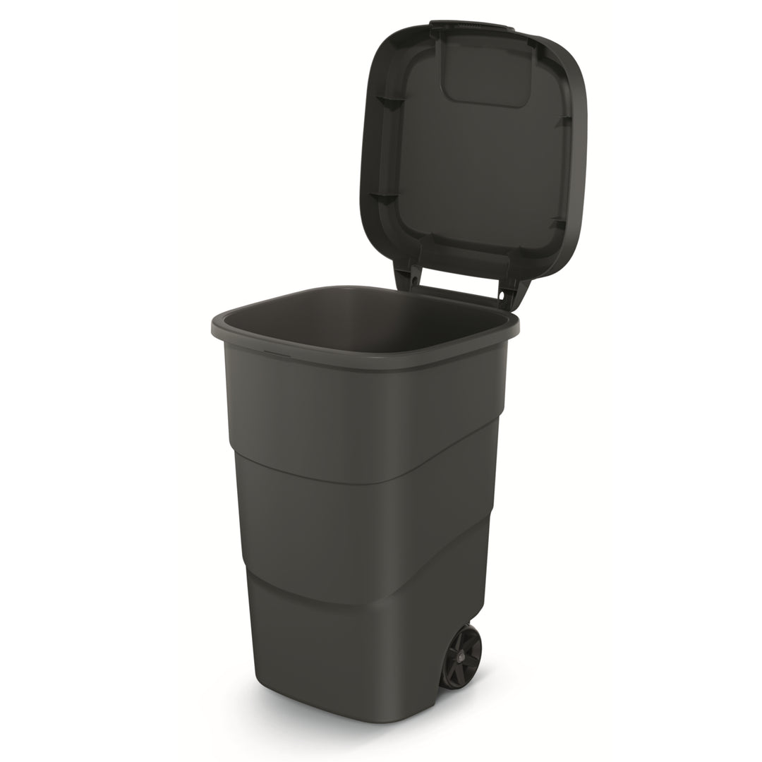 Poubelle avec roues et couvercle Keden Wheeler 95L universelle en plastique (noir)