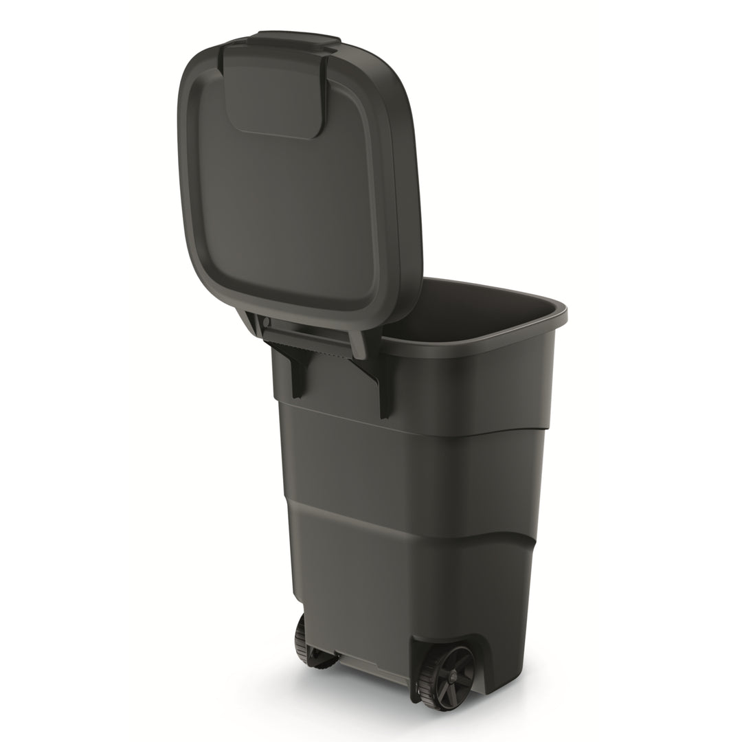 Poubelle avec roues et couvercle Keden Wheeler 95L universelle en plastique (noir)
