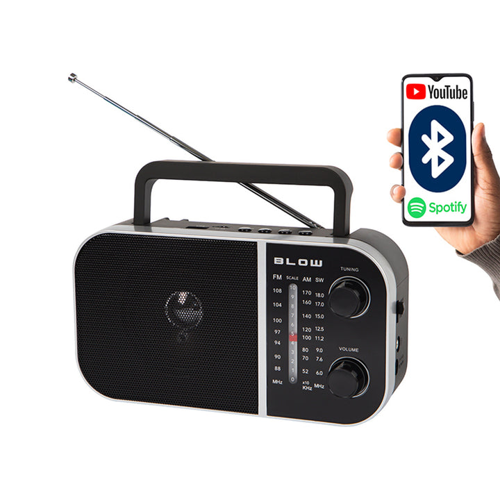 Radio analogique portable AM/FM RA6 alimentée par piles et secteur Blow