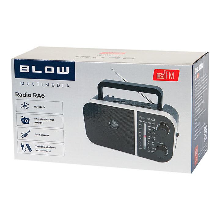 Radio analogique portable AM/FM RA6 alimentée par piles et secteur Blow