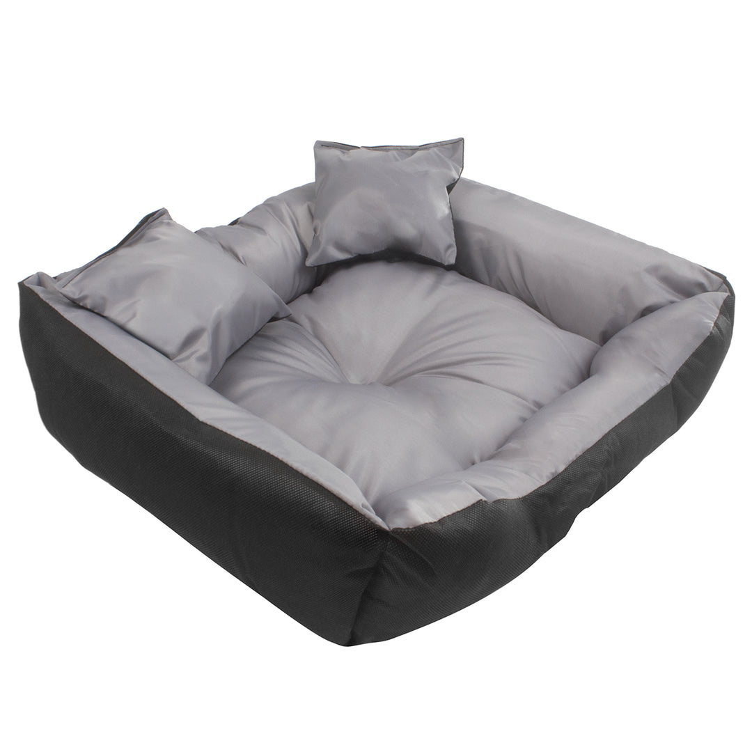 Lit pour chien et chat avec coussin Ecco Nylon imperméable Lavable (Dimensions intérieures : 40x30 / Dimensions extérieures : 55x45cm, Gris/noir)