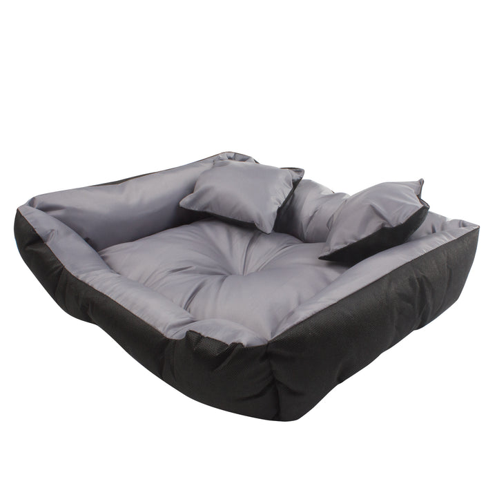 Lit pour chien et chat avec coussin Ecco Nylon imperméable Lavable (Dimensions intérieures : 40x30 / Dimensions extérieures : 55x45cm, Gris/noir)