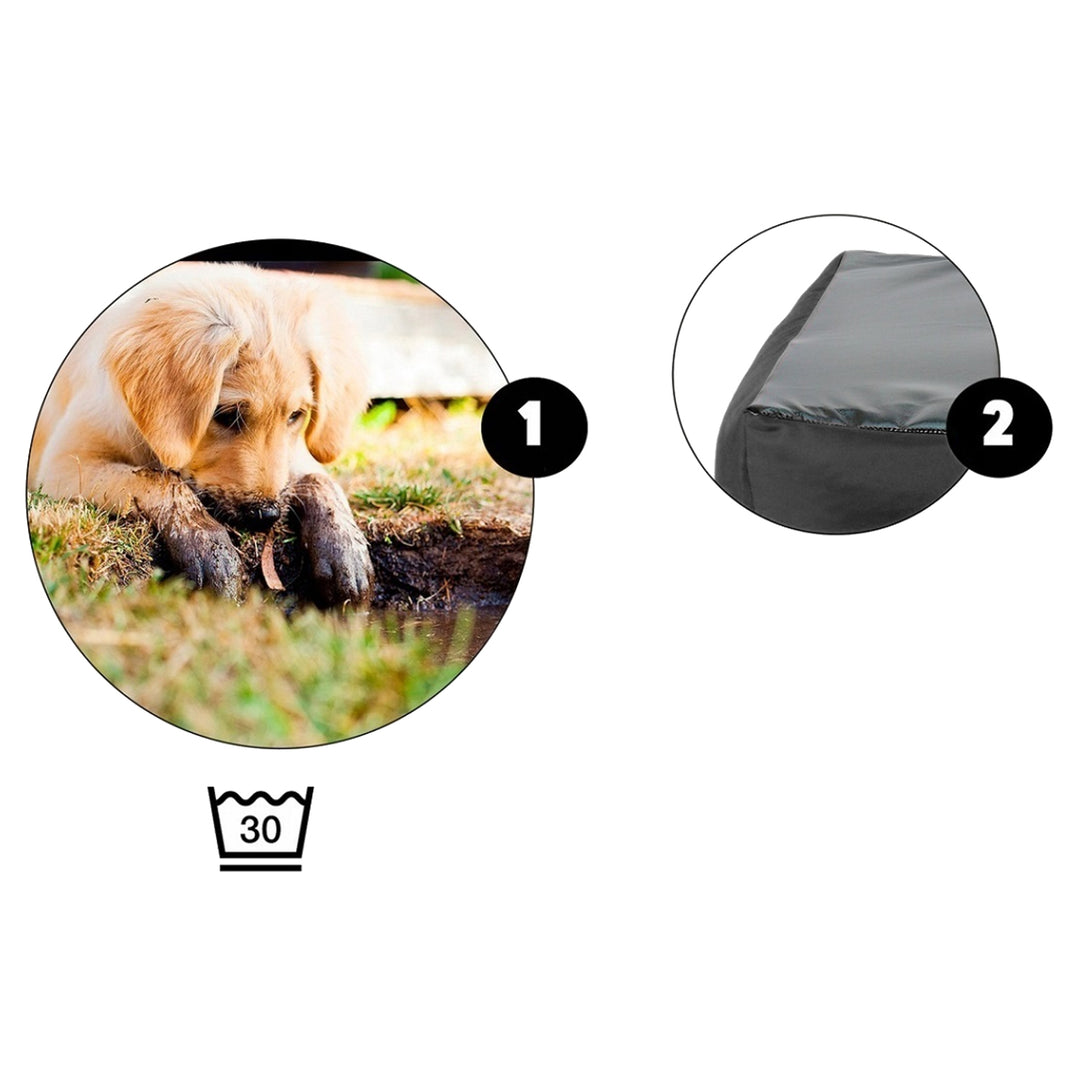 Lit pour chien et chat avec coussin Ecco Nylon imperméable Lavable (Dimensions intérieures : 40x30 / Dimensions extérieures : 55x45cm, Gris/noir)