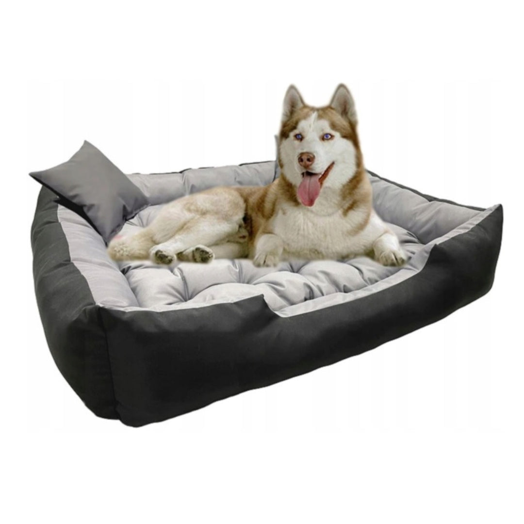 Honden- en kattenmand met wasbaar waterdicht Ecco Nylon kussen (Binnenmaat: 100x80 / ​​​​Buitenmaat: 115x95cm, Grijs/zwart)