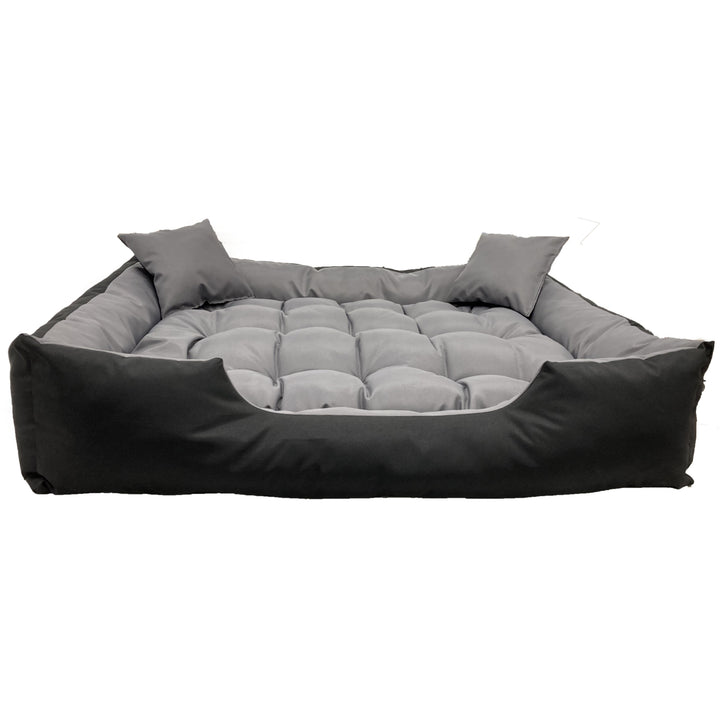 Lit pour chien et chat avec coussin Ecco Nylon imperméable lavable (Dimensions intérieures : 100x80 / Dimensions extérieures : 115x95cm, Gris/noir)