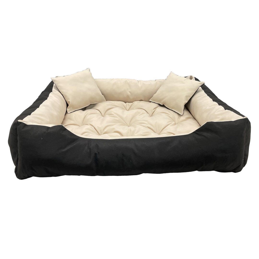 Lit pour chien et chat avec coussin Ecco Beige & Noir Matériau imperméable en nylon lavable pour animaux domestiques Taille intérieure : 40x30 / Taille extérieure : 55x45cm Noir