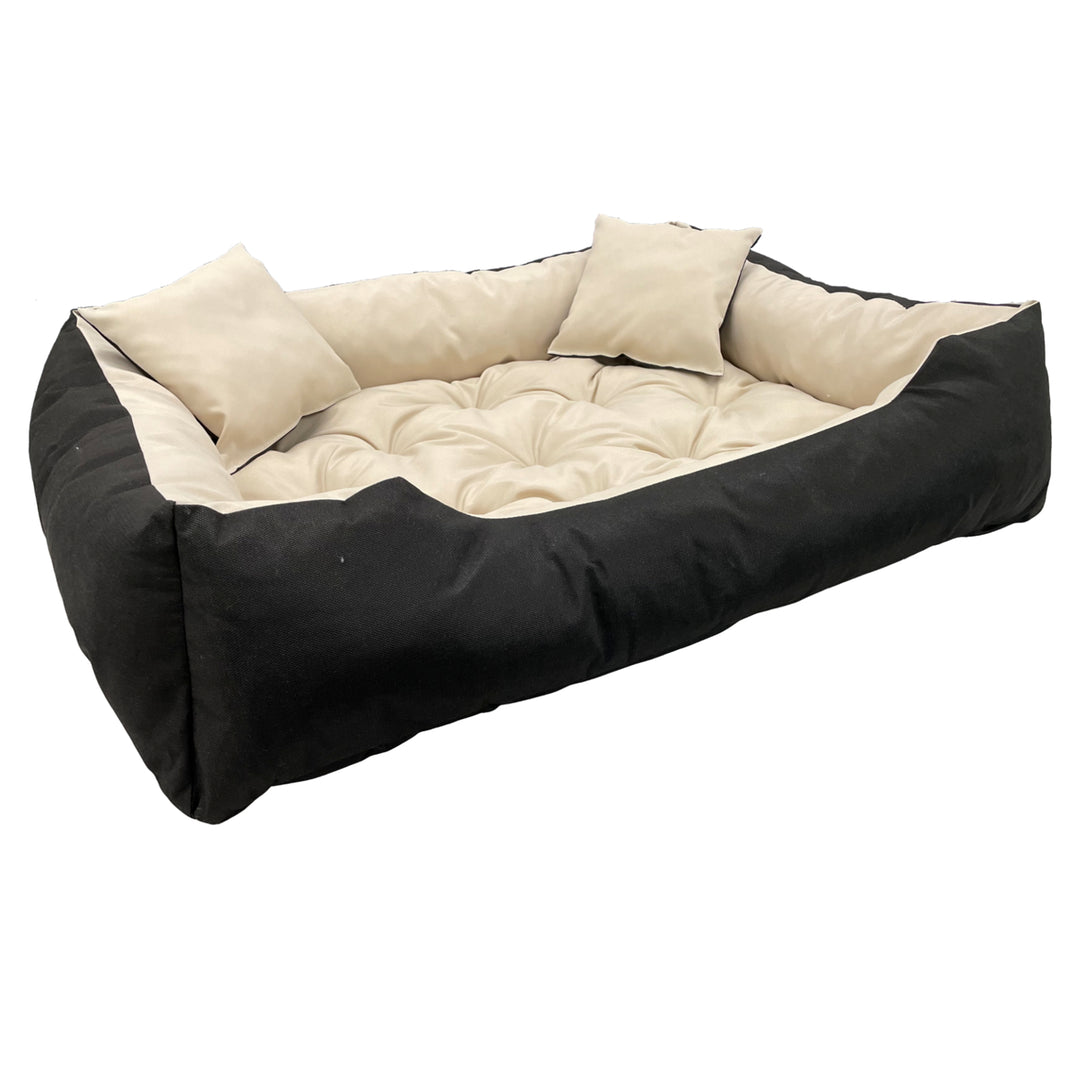 Lit pour chien et chat avec coussin Ecco Beige & Noir Matériau imperméable en nylon lavable pour animaux domestiques Taille intérieure : 40x30 / Taille extérieure : 55x45cm Noir