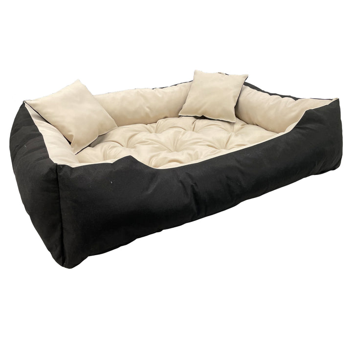 Lit pour chien et chat avec coussin Ecco Beige & Noir Matériau imperméable en nylon lavable pour animaux domestiques Taille intérieure : 40x30 / Taille extérieure : 55x45cm Noir