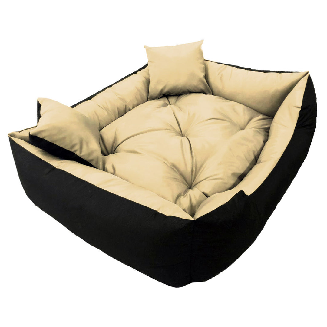 Honden- en kattenmand met kussen Ecco Beige &amp; Zwart Waterdicht wasbaar nylon materiaal voor huisdieren Binnenmaat: 40x30 / Buitenmaat: 55x45cm Zwart