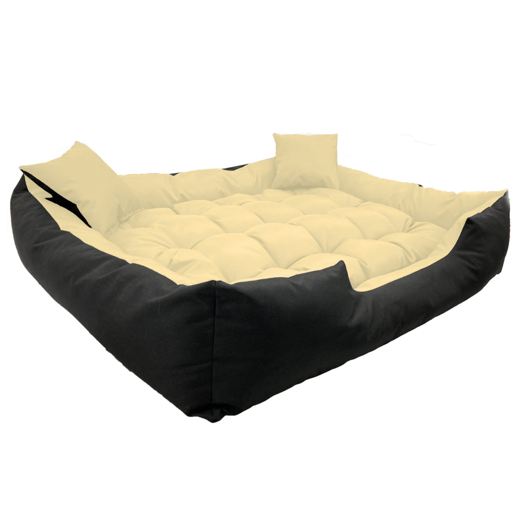 Lit pour chien et chat avec coussin Ecco Beige & Noir Matériau imperméable en nylon lavable pour animaux domestiques Taille intérieure : 40x30 / Taille extérieure : 55x45cm Noir