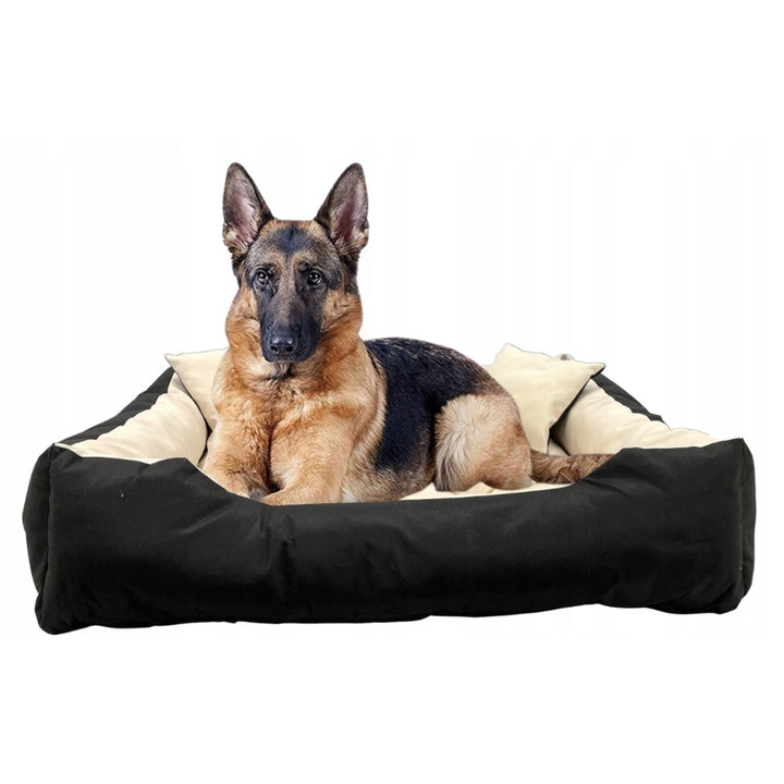 Honden- en kattenmand met kussen Ecco Beige &amp; Zwart Waterdicht wasbaar nylon materiaal voor huisdieren Binnenmaat: 60x50 / Buitenmaat: 75x65cm