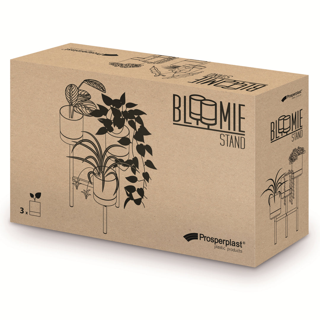 Bloemenstatief met 3 potten Prosperplast Bloomie standaard plantenstandaard bloempot 42 cm x 39,5 x 125 cm wit metalen frame