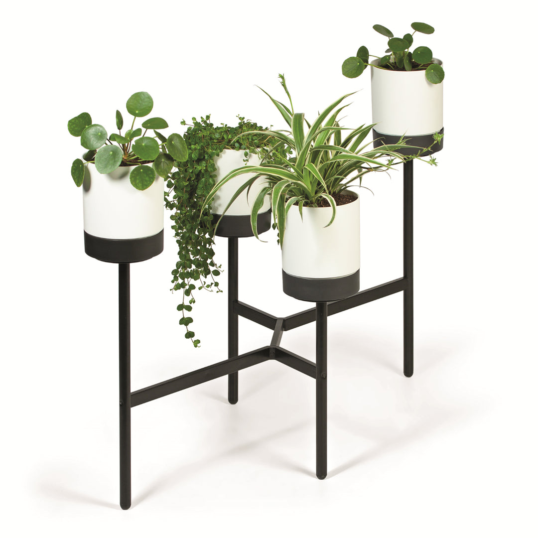 Bloemenstandaard met 4 potten Prosperplast Bloomie Stand Plantenstandaard Bloempot 125x55x81,5cm Wit metalen frame