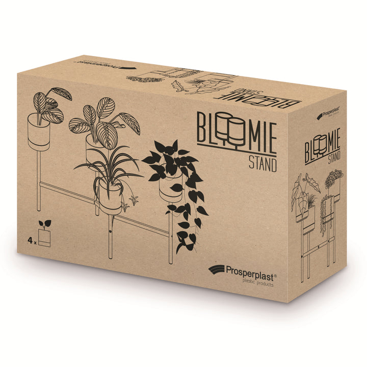 Support pour fleurs avec 4 pots Prosperplast Bloomie Stand Support pour plantes Pot de fleurs 125x55x81,5cm Cadre métallique blanc