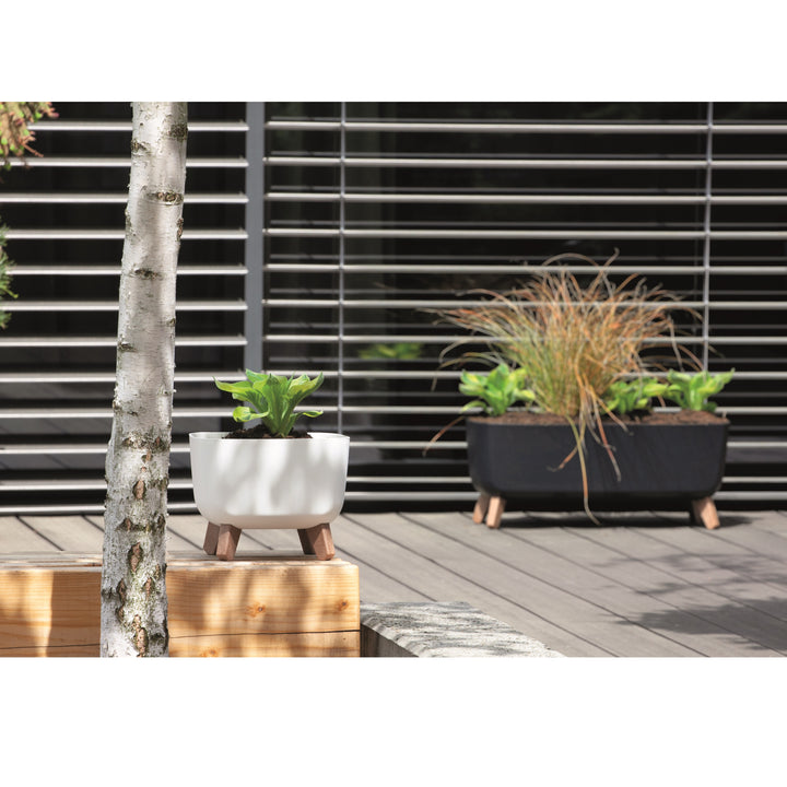 Pot de fleurs avec pieds amovibles incl. insert Prosperplast Gracia Square pour l'intérieur et l'extérieur Pot de plantes carré en plastique résistant aux UV 39x39x27cm blanc