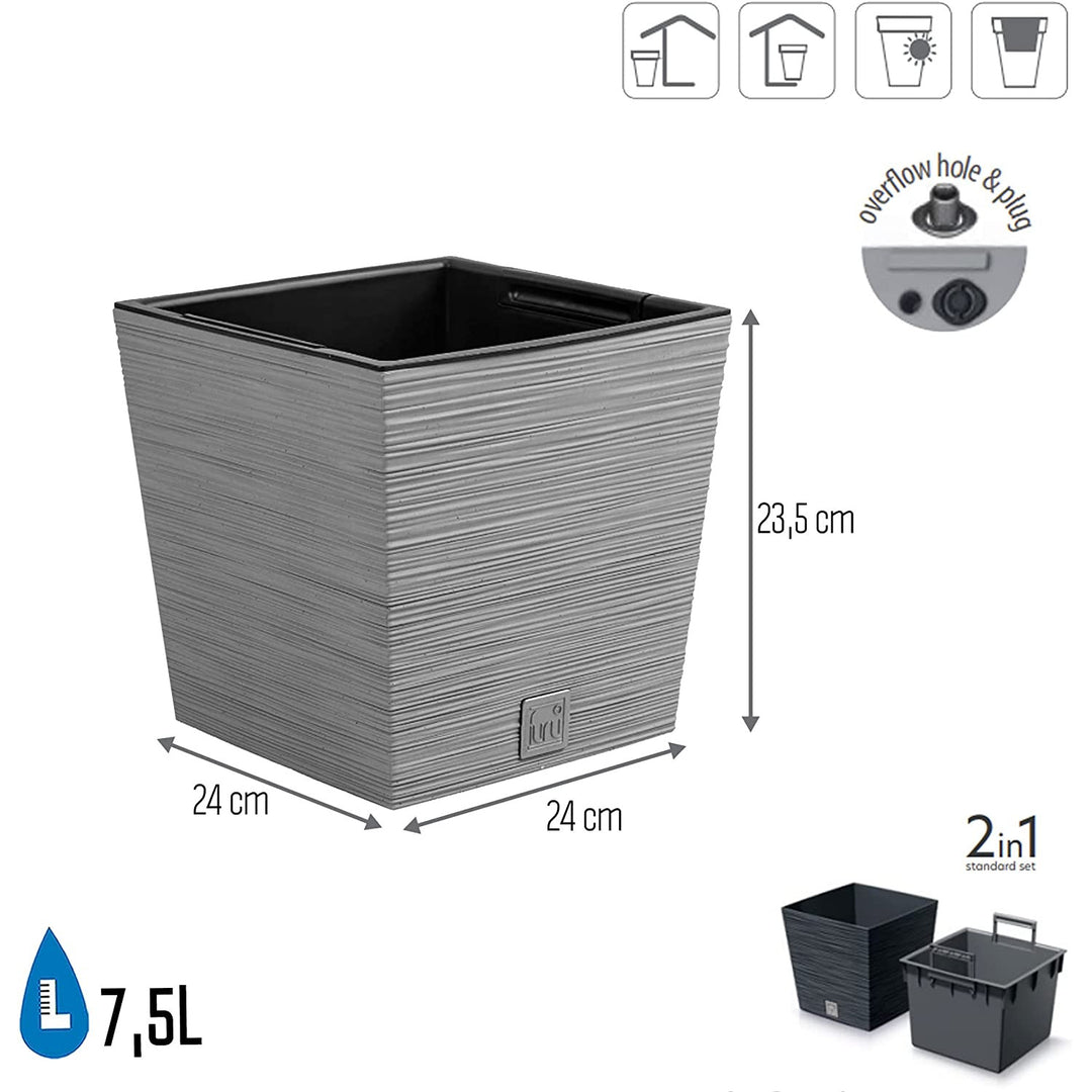 Prosperplast Furu Square Low pot de fleurs avec insert DFS240-422U - couleur béton (gris)