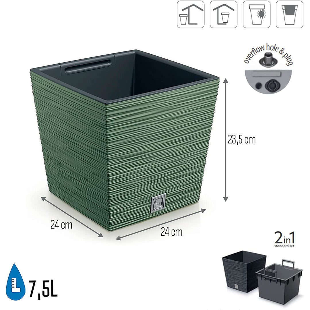 Prosperplast Furu Square Low flowerpot avec insert DFS240-5615C - couleur vert terreux