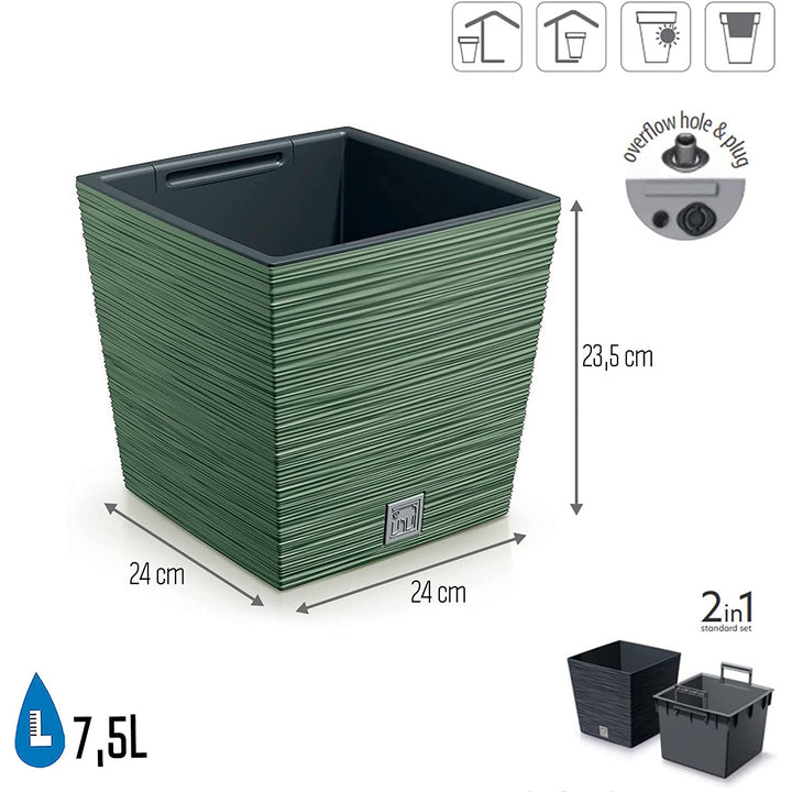 Prosperplast Furu Square Low flowerpot avec insert DFS240-5615C - couleur vert terreux