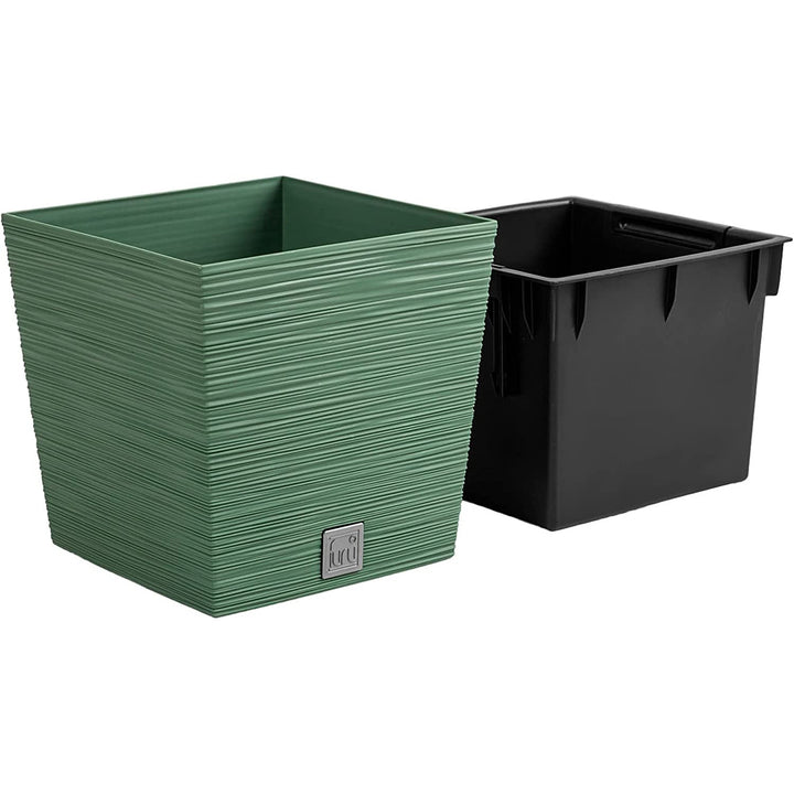 Prosperplast Furu Square Low flowerpot avec insert DFS240-5615C - couleur vert terreux