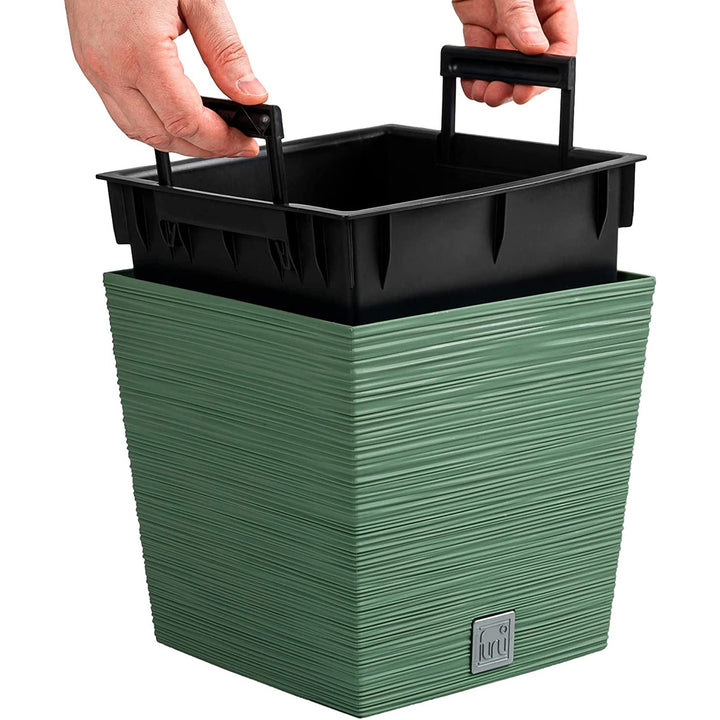 Prosperplast Furu Square Low flowerpot avec insert DFS240-5615C - couleur vert terreux