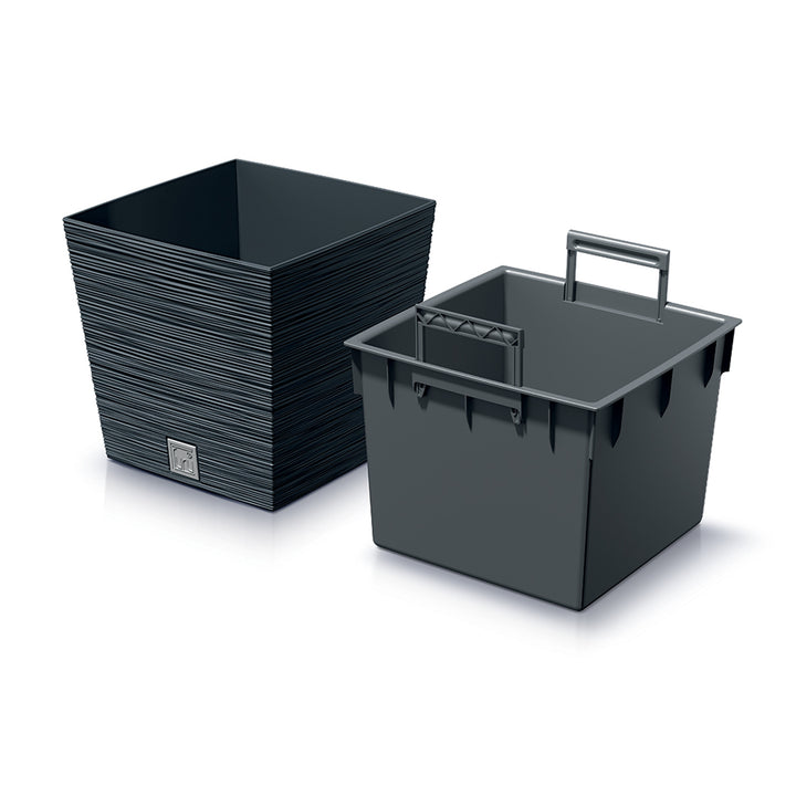 Prosperplast Furu Square Low pot de fleurs avec insert DFS300-S433 - couleur anthracite