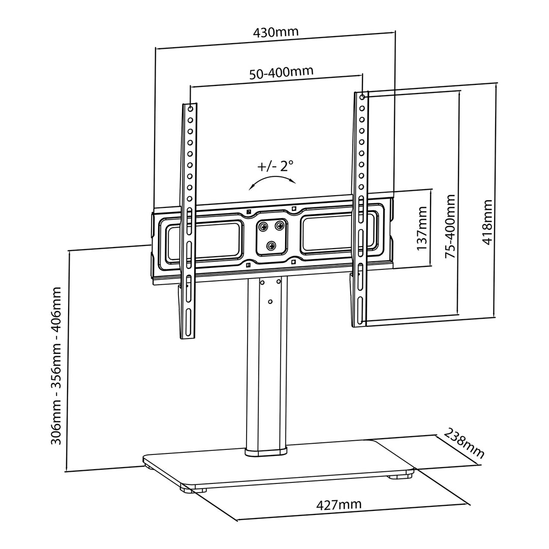 Maclean universele tv-standaard, voor RTV-meubels, steun, max. 40 kg, max. VESA 400x400, voor 32-65" TV, MC-450